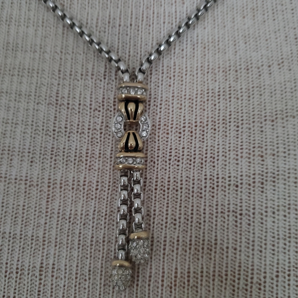 John Medeiros Two-Tone Silver & Gold Pendant Necklace with Crystal Accents - Picture 2 of 10